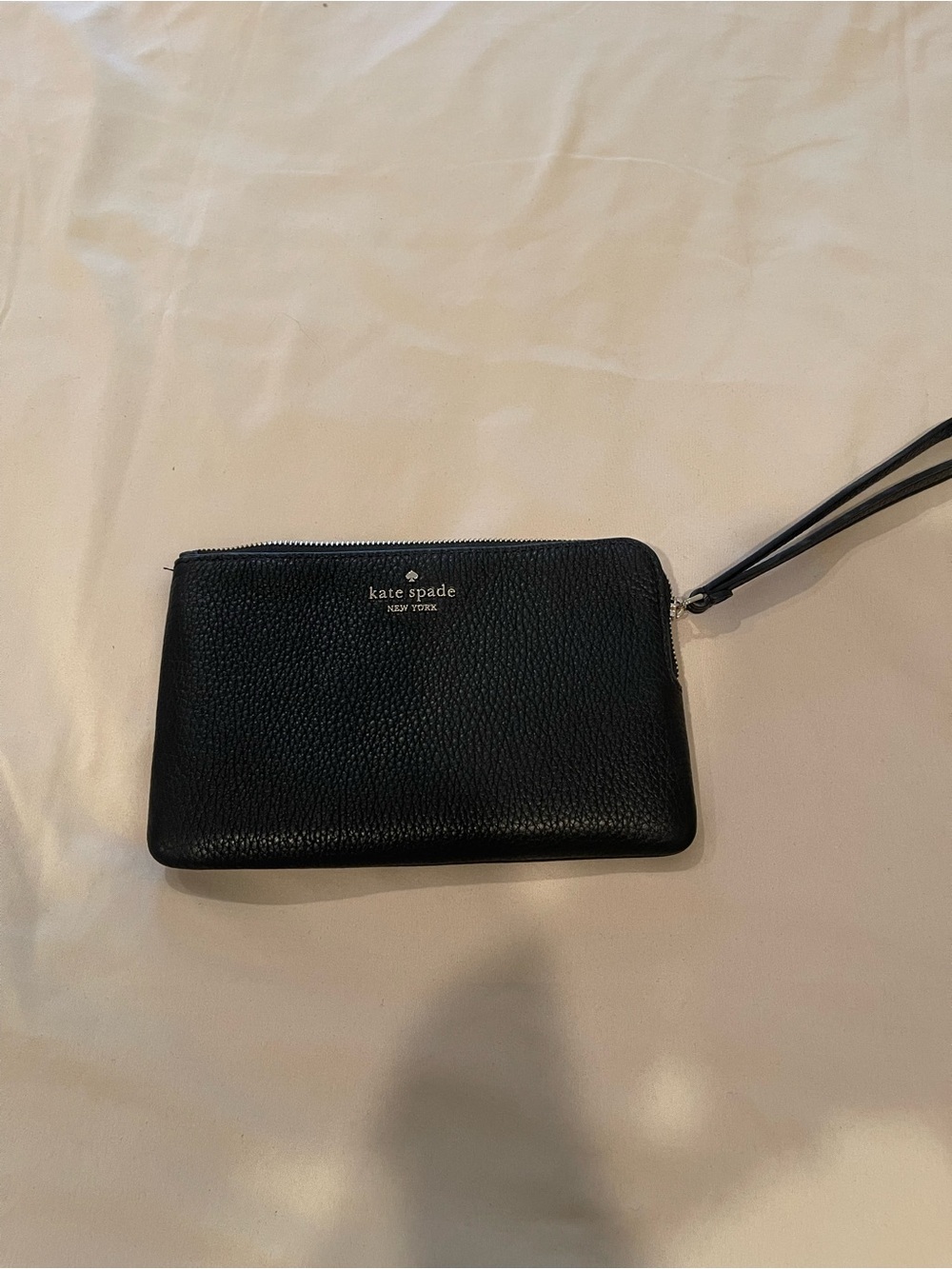 kate spade black pebbled leather wristlet pouch